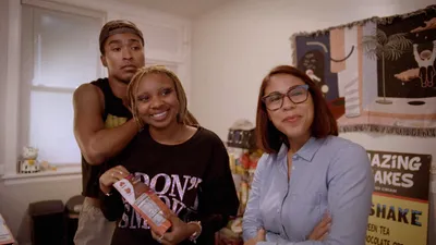 Episode 1: 'I'm Definitely the Problem.' L-R Carl Donovan Collins as Cameron, Layla Walcott as Penny, and Daisy Melody as Barb.